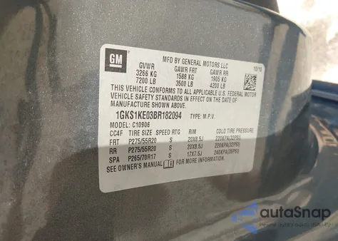 2011 GMC Yukon Xl 1500 Slt from USA, damaged, VIN 1GKS1KE03BR182094